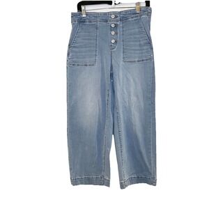 Chicos Size 8P Denim Wide Leg Ankle Crop Jeans Button Fly Light Wash Stretch